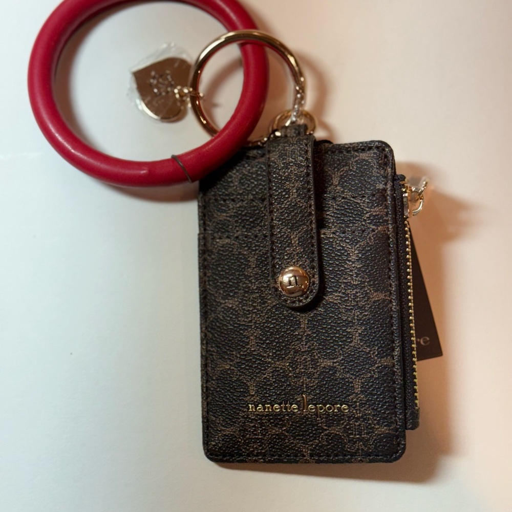 Nanette Lenore New Hands Free Candi Red Bracelet Logo Wallet Heart Charm NWT